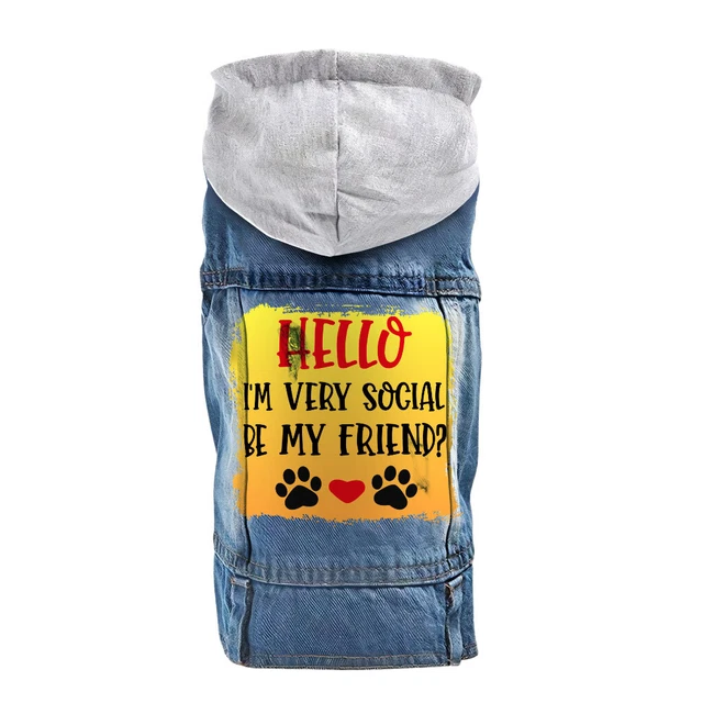 Friend Dog Denim Jacket - Colorful Dog Denim Coat - Printed Dog Clothing