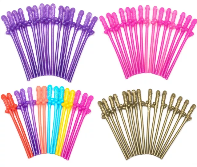 15 X Willy Drinking Straws Gold Pink Purple Rainbow Novelty Hen Party Supplies