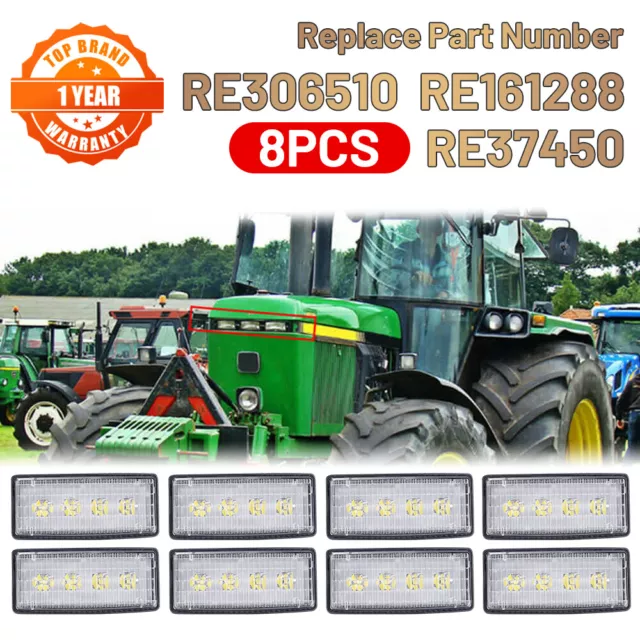 8PCS FOR John Deere Tractor 6110 6210 6310 6410 LED Upper Cab Light RE306510