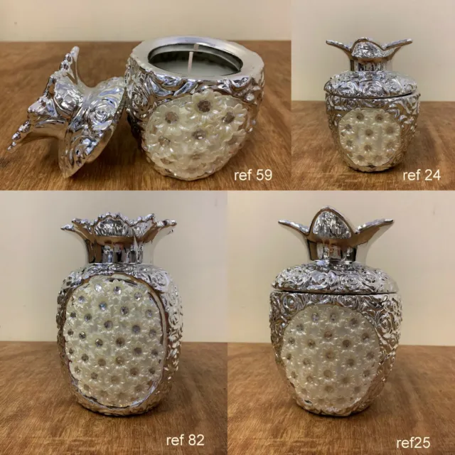 Silver Mille Fleurie Pineapple Shaped Figurine Ornament Jar Storage Trinket