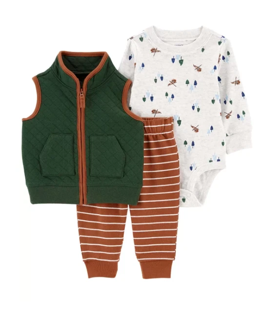 NWT CARTER'S Boys Toddler/Baby Little Vest, Helicopter BS, Pants 3-Pc 18M, 24M