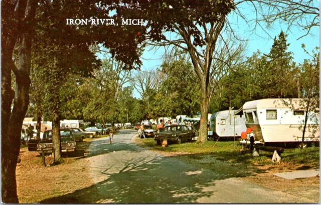 IRON RIVER, Michigan State Park, Travel Trailer Advertising Postcard