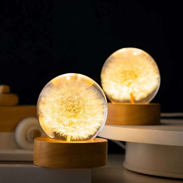 FOREVER FLOWERS CRYSTAL Ball Light with Woodern Base Round Ball Night