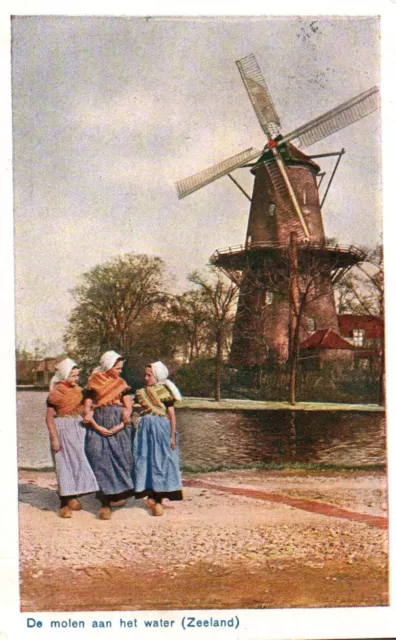 CPA PAYS BAS - De molen aan het water (Zeeland) - animée, moulin