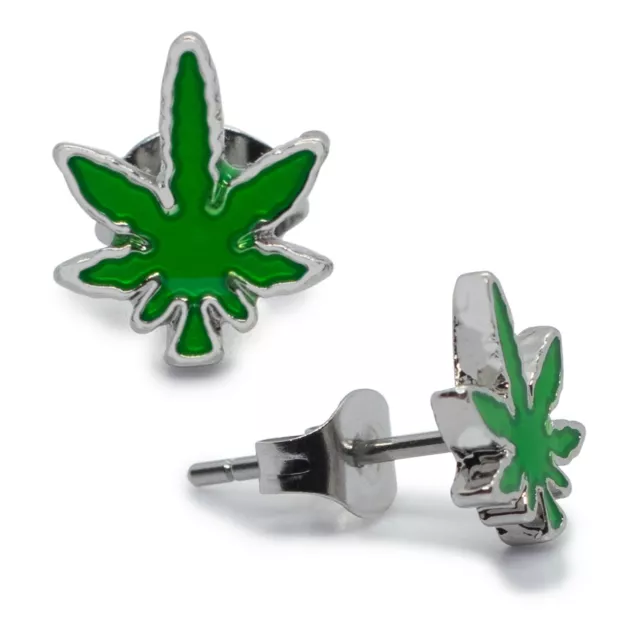 P2GO Pair of 316L Earrings with Marijuana Leaf Pendant