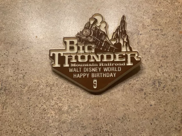 Disney Big Thunder Mountain Button Pin Happy 9th Birthday WDW Railroad 1980