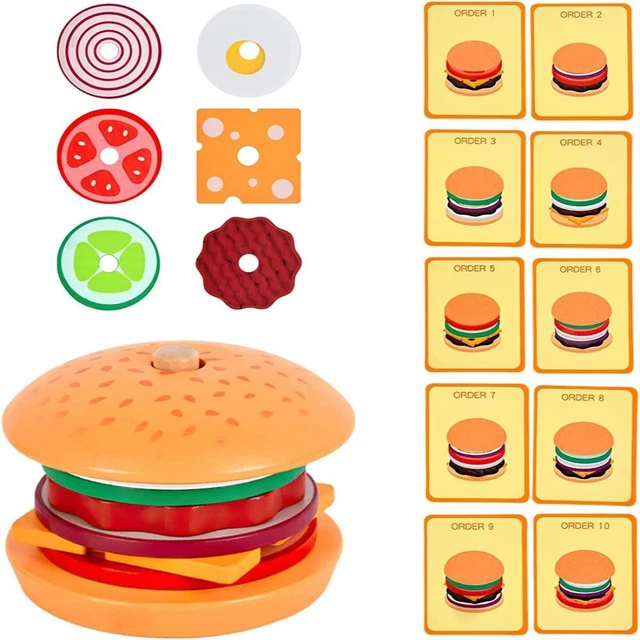 Wooden Burger Stacking Toy Kids Educational Toys Fine Motor Skill Learning Toys`