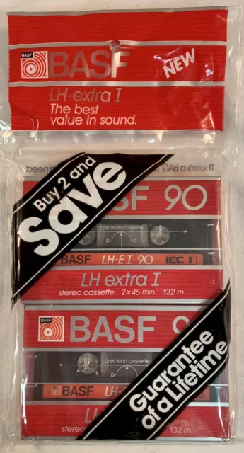 2 Pack BASF 90 Min LH-EI Blank Cassette Tapes NEW SEALED Stereo Audio LH Extra I