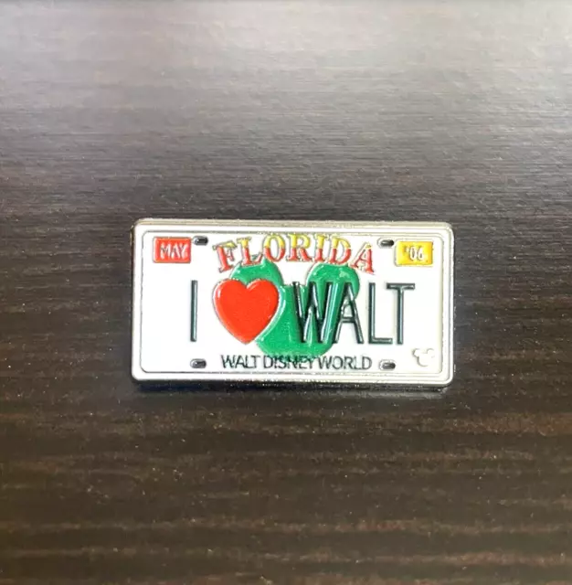 New! WDW Disney Parks I Love Walt License Plate Hidden Mickey Pin Trading 2007