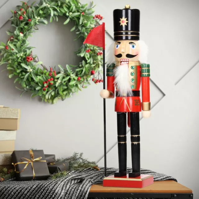 Schiaccianoci soldato in legno con cappello nero 25 cm decorazioni per Natale