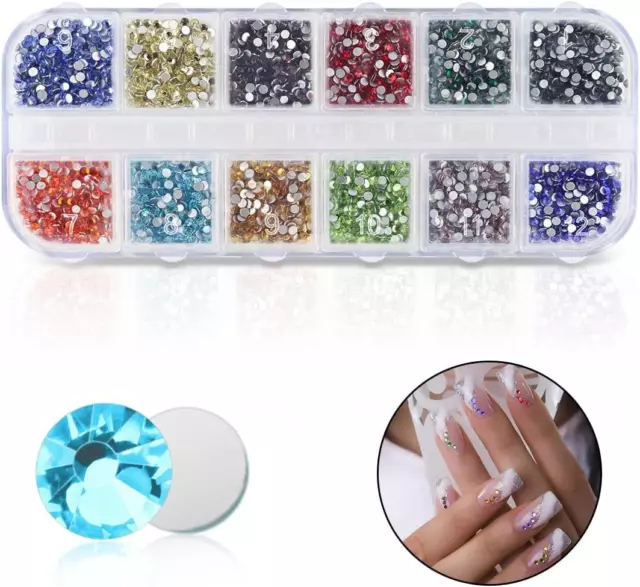 2400 Pieces Flat Back Rhinestones Colorful round Glass Gems for Nail Art & Face