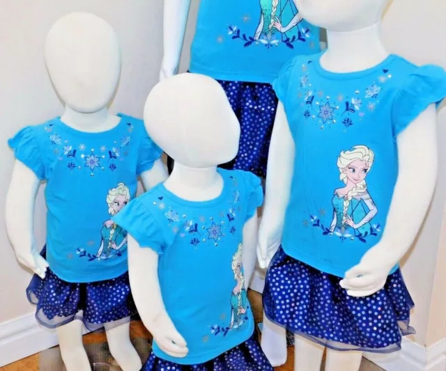 Disney Frozen Little Girls 2-Piece Elsa T shirt & Scooter Skirt Set OFFICIAL DIS