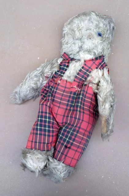 Ancien ours en peluche salopette jouet jeu articulé vintage old teddy bear toy