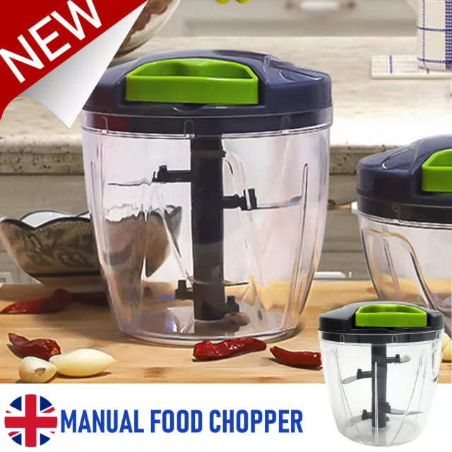 Manual Food Chopper Pull Cord Pulling Vegetable Slicer Hand Blender Kitchen  UK