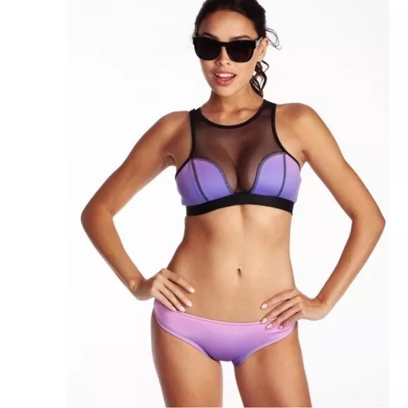 SET Wildfox Bolt Mesh Purple Bikini Top & Bottom Size Medium NWT
