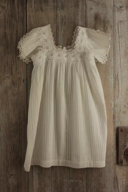 Christening Gown Antique French baby white dress Ayrshire work 19th century