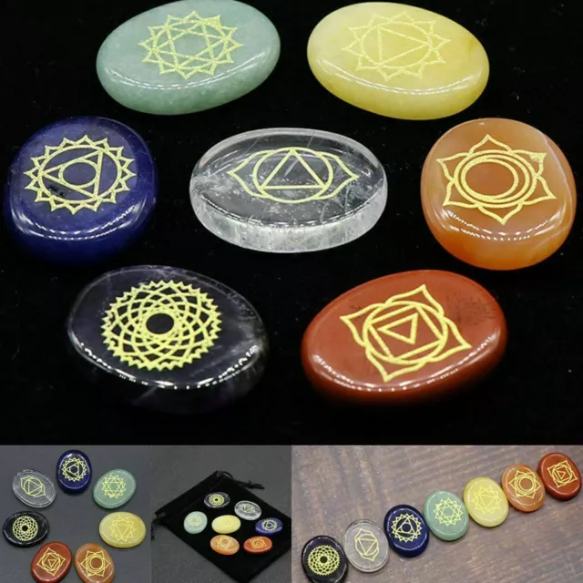7PCS Chakra Stones Crystal Reiki Healing Energy Palm Natural Gemstone Quartz Set
