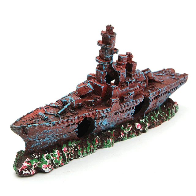 Aquarium  Fish Tank Destroyer Navy War Boat Ship Wreck Ornament Cave Decorations