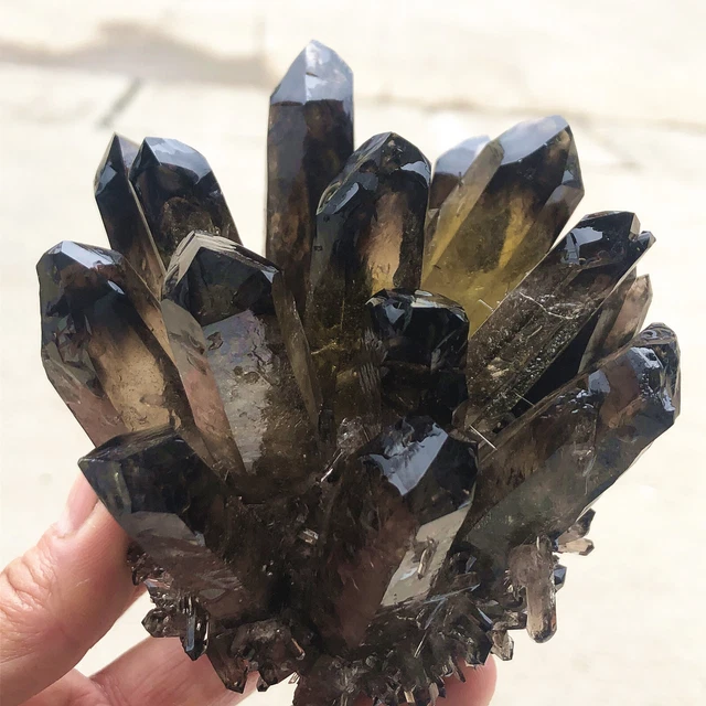 1.33lb New Find Black Phantom Quartz Crystal Cluster Mineral Specimen Healing 9