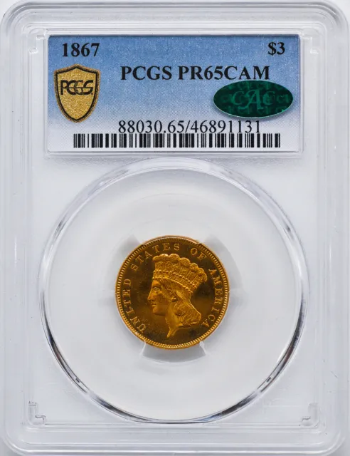 1867 Indian Princess $3 Pcgs Pr 65 Cam