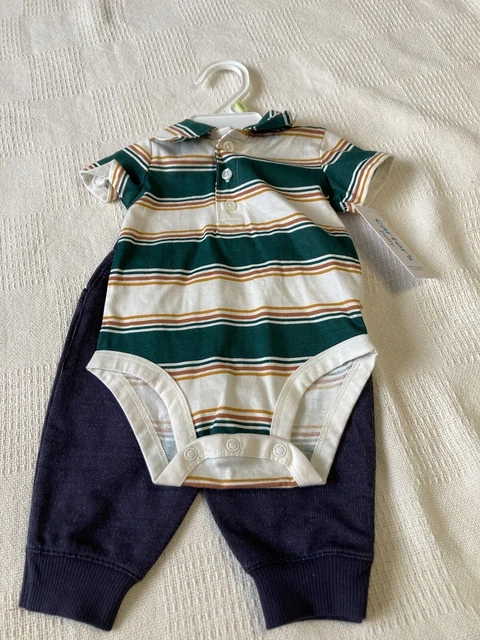 Carters baby boy stripe green 2 piece outfit size 3M NWT