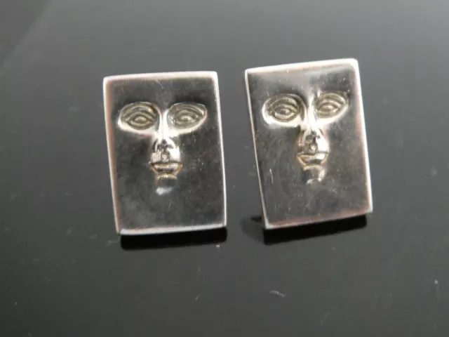 Sergio Bustamante FACE Sterling Silver 925 Signed Post Earrings