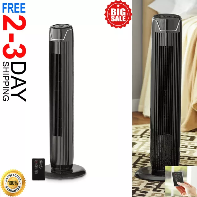 Floor Tower Fan With Remote Control Quiet 3-Speed Oscillating Cooling Portable F