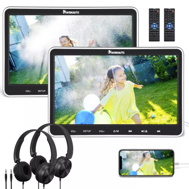 2x 10.1'' HD Car Headrest Portable DVD Player Monitor USB SD HDMI Video+Headsets
