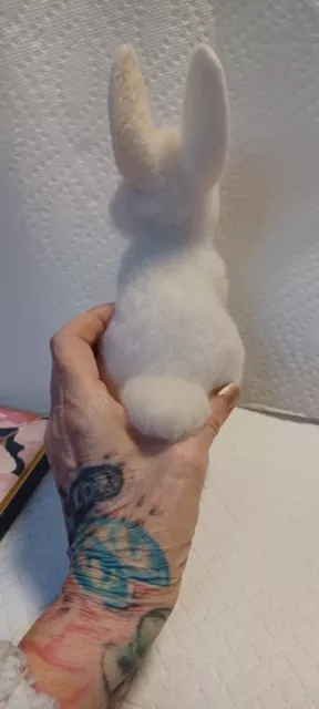 Needle Felted in Wool White Pink Eyed 7 " Rabbit by  Artist Yulia Derevschikova 2