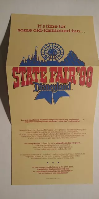 Disneyland State Fair 1988 Invitation for Special Disney Cast Members Only L@@K