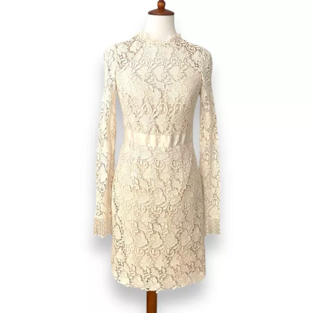 ML Monique Lhuillier Ivory Long Sleeve Floral Lace Cocktail Sheath Dress Size 6