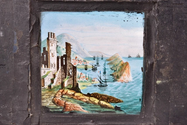 ANCIENNE BOITE BOIS de grandes Plaques de verre pour Lanterne Magique