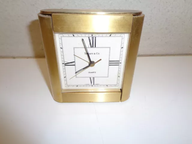 Tiffany & Co. Brass Desk Mantle Alarm Clock Swiss Quartz Movement