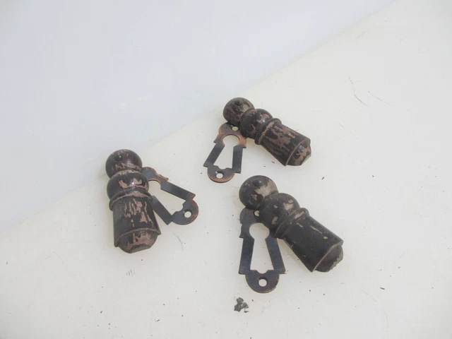 Victorian Wooden Keyhole Cover Escutcheon Brass Plate Antique Old Wood -£8each