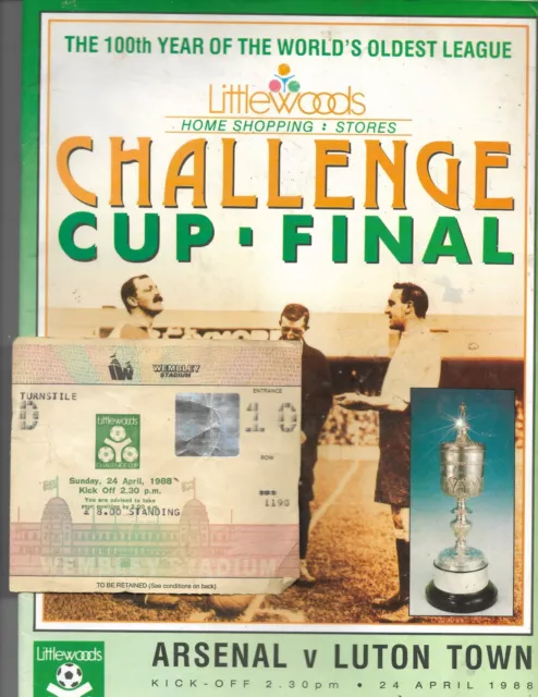 1988 Littlewoods League cup final programme & ticket Arsenal v Luton Town