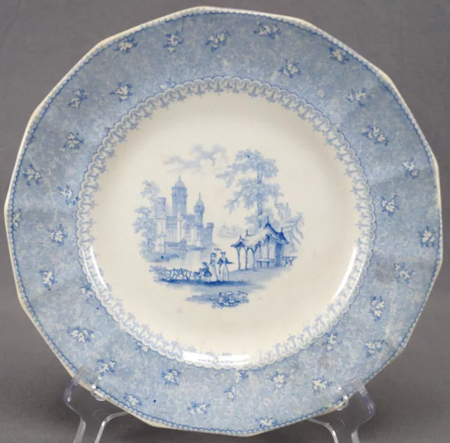 TJ & J Mayer Garden Scenery Blue Transferware Pearlware 9 1/4 Plate C. 1840 B