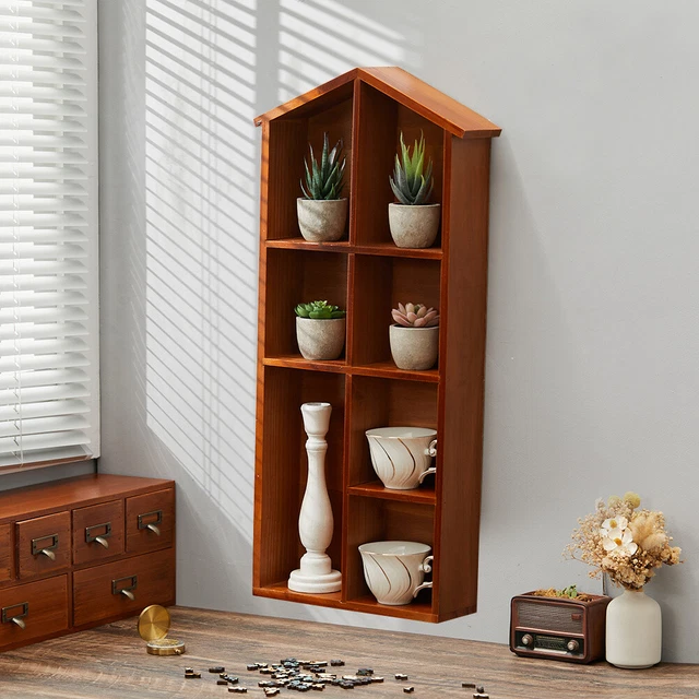 Mini House Shape Rack HOUSE SHAPE STORAGE Floating Unit Wall Cube Key Letter Rack Display ...