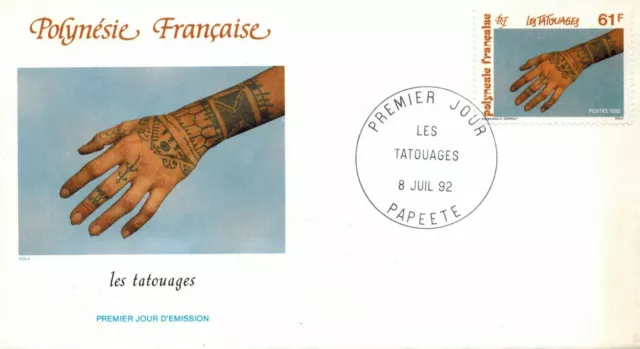 1992.Papeete-Fdc Enveloppe timbrée 1°Jour**Les tatouages"Main-Polynésie-Yv.413