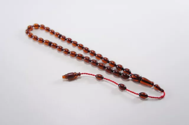 Baltic Amber Islamic Prayer Rosary 33 Olive Beads 6.5x9 mm 8.8 g Tesbih #2900