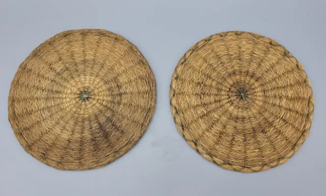 Pair Of Antique Penobscot? Sweetgrass 7" Round Trivets