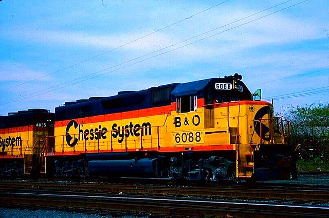 Original Kodachrome Slide Chessie (B&O) Gp40-2 #6088 Portsmouth, Va Nov. 1987
