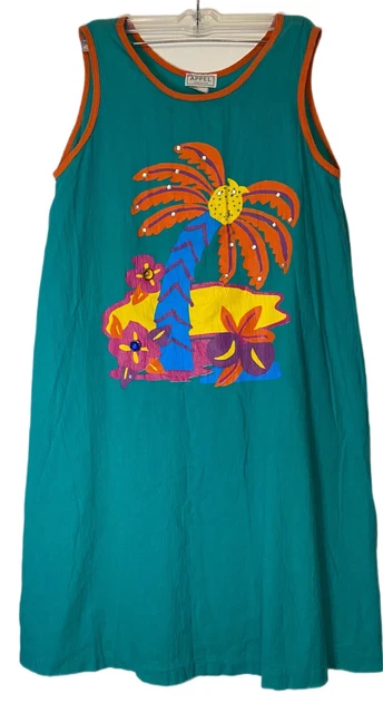 Vintage Appel Sleevless Rinestones Gauzy Midi Mumu Beachy Sz Xl? **Read**