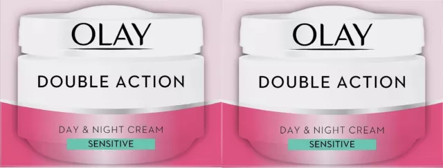 2 X 50Ml Olay Double Action Day & Night Moisturiser Sensitive Cream