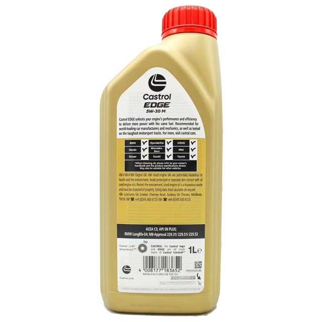 Huile Moteur Castrol Edge 5W30 LL - Bidon 4 Litres - Pour BMW, Audi, VW, Porsche, Mercedes - Neuf