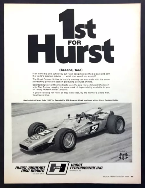 1969 MARIO ANDRETTI Wins Indy 500 Race photo Hurst Shifters vintage ...
