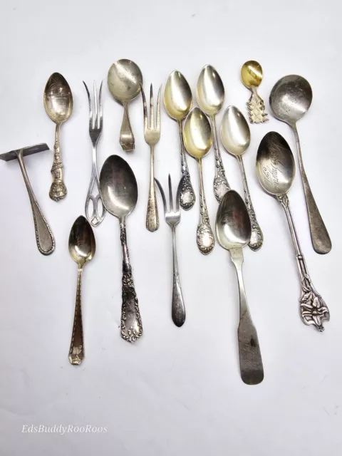 Vintage Sterling Silver Spoons, Forks, More, Collectibles, Old Marks 196.9 grams