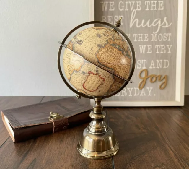 Vintage Terrestrial World Globe With Brass Stand