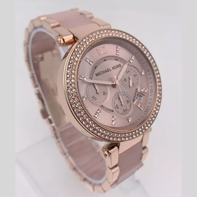 Michael Kors MK5896 Parker Or Rose Bande D'acétate Fard à Joues Montre Femme