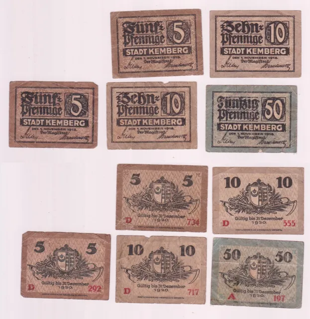 2x 5, 2x 10 & 50 Pfennig Banknoten Notgeld Stadt Kemberg 1918 (161850)