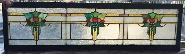 antique Victorian STAINED Leaded GLASS WINDOW - TRANSOM ( 71.5" WIDE)
